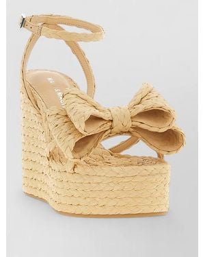 Mach & Mach Wedge Sandals Open Toe Braid Bow - Metallic