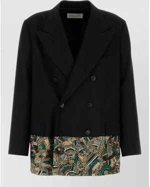 Dries Van Noten Wool Bosier Blazer Button Cuffs Hem - Black