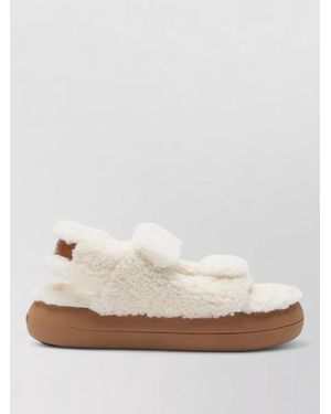 Moon Boot Platform Sandals Double Straps Shearling Upper - White
