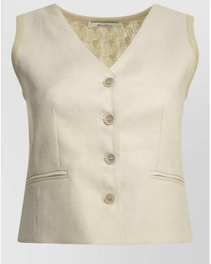Max Mara Linen Knit Vest V Neck Pockets - Natural