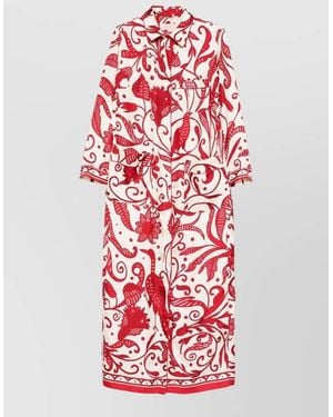 F.R.S For Restless Sleepers Silk Shirt Dress Belted Long Pockets - Red
