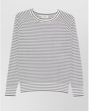 Herno Striped Crew Neck Top Long Sleeves Buttons - Grey