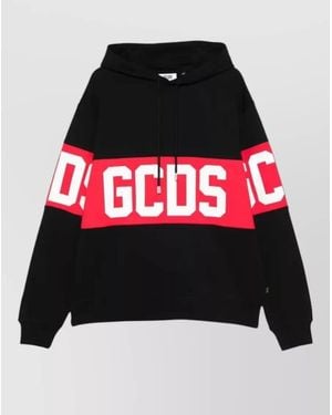 Gcds Logo Stripe Hooded Jumper Long Sleeves - Red