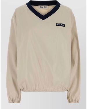 Miu Miu Tech Fabric Oversized V Neck Sweatshirt - Natural