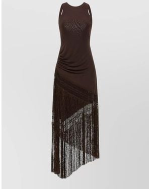 ANDAMANE Marisol Dress Asymmetric Hem Fringe Ruched - Multicolor