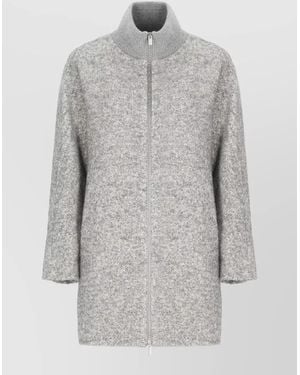 Peserico Long Sleeve Coat Sequined Fabric Design - Grey
