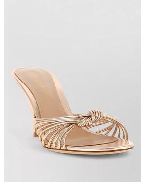 Gianvito Rossi Sofia Mules Knotted Metallic Open Toe Straps - Natural