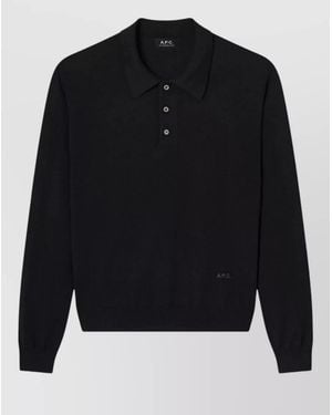 A.P.C. Riou Polo Shirt Collar Ribbed Cuffs Hem - Blue