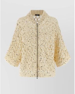 Peserico Cotton Sequin Mesh Cardigan - Natural