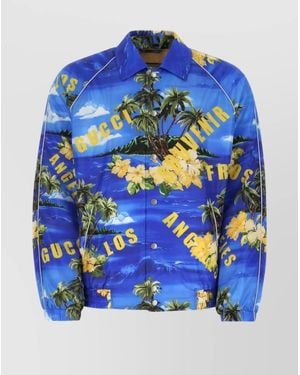 Gucci Dynamic Printed Windbreaker With Elasticated Hem And Cuffs - Blue