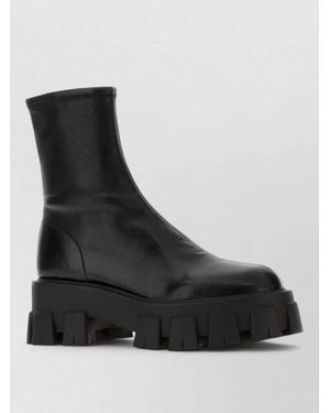 Prada Nappa Leather Monolith Ankle Boots Chunky Sole - Black