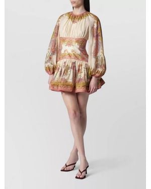 Zimmermann Floral Mini Dress Gathered Neckline - White