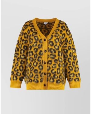 Bottega Veneta Embroidered Wool Blend Oversize Cardigan - Yellow