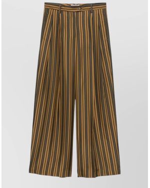 Alberto Biani Silk Trousers Wide Leg Striped Tailoring - Green