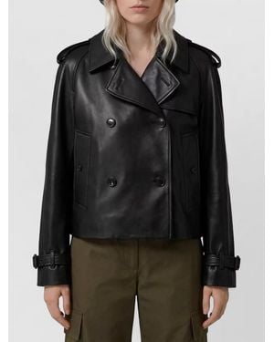 Burberry Leather Short Double-Breasted Belted Trench Coat - Black