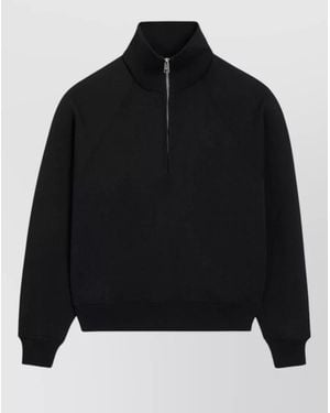 Ami Paris Cotton Boxy Fit Zipped Funnel Neck Sweatshirt - Black