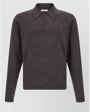 Lemaire Wool Polo Knit Long Sleeve Shirt - Grey
