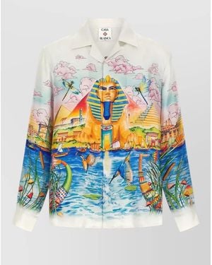 CASABLANCA Silk Printed Cuban Collar Shirt - Grey