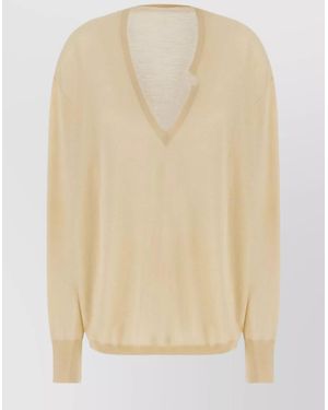Quira Virgin Wool Ribbed Oversized V-Neck Sweater - Natural