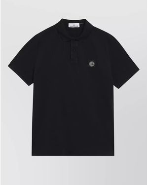 Stone Island Short Sleeve Polo Collar Cotton Shirt - Black