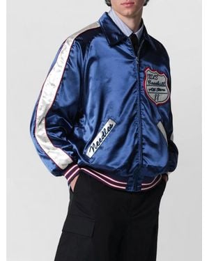 Needles Jacket Embroidered Patches Ribbed Cuffs Satin - Blue