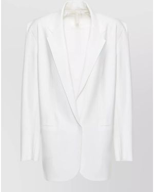 Norma Kamali Longline Single Breasted Blazer Notch Lapel - White