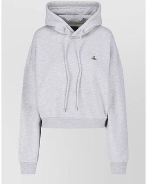 Vivienne Westwood Hooded Knit Sweatshirt Drawstring Ribbed Cuffs Hem - White