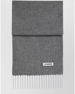 Jil Sander Long Rectangular Scarf Fringe Detail Edges - Grey