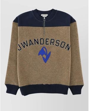 JW Anderson Wool Color-Block Half-Zip Sweatshirt - Blue