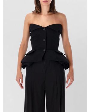 Magda Butrym Cotton Strapless Corset Peplum Top - Black