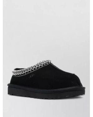 UGG Suede Slippers Braided And Embroidered Trims - Black