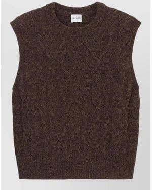 Closed Wool Blend Vest Cable Knit Crew Neck - Brown