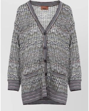 Missoni Maxi Cardigan V Neck Casual Knit - Gray
