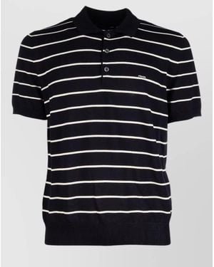 Prada Striped Polo Shirt Short Sleeves Ribbed Cuffs - Black