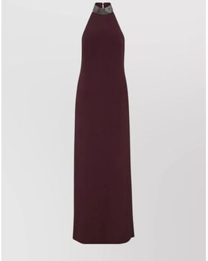 Brunello Cucinelli Maxi Dress With Halter Neck And Slit - Purple