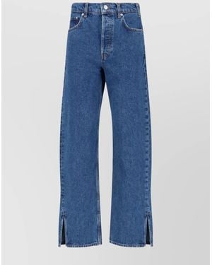 Anine Bing Straight Leg Pants Side Slits - Blue