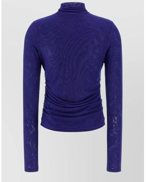 ROTATE BIRGER CHRISTENSEN Mesh Ruched Long Sleeve Turtleneck Top - Blue