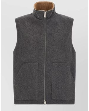 Lardini Wool Vest High Collar Front Pockets - Gray