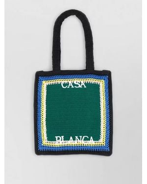 CASABLANCA Square Crochet Tote Bag Dual Handles - Green