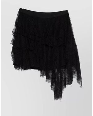 McQueen Midi Skirt With Asymmetric Hem And Lace - Black