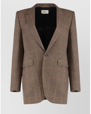 Saint Laurent Prince Of Wales Check Wool Jacket - Brown