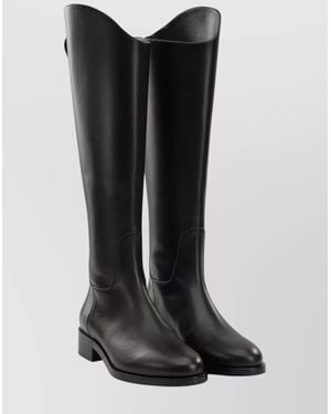 Aeyde Knee-High Leather Boots Side Button Detail - Black