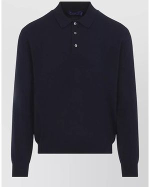 Ralph Lauren Cashmere Fine-Knit Long-Sleeve Polo Shirt - Blue
