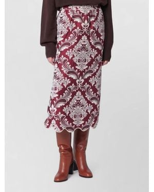 FARM Rio Brocade Pattern High Waist Midi Skirt - Purple