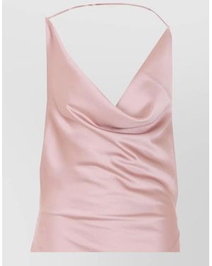 ANDAMANE Satin Effect Boat Neck Side Split Midi Dress - Pink