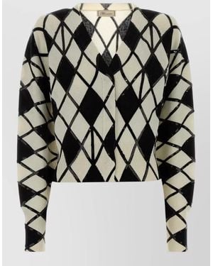 Blumarine Embroidered Wool Cashmere Cardigan - Black