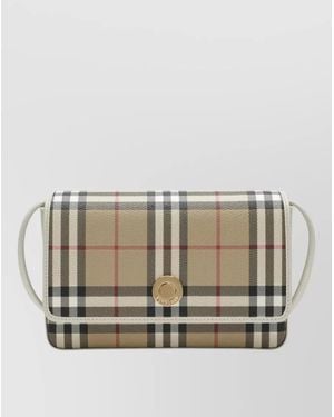 Burberry Checkered Wallet And Card Holder Strap - Gray