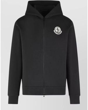 Moncler Cotton Hooded Sweatshirt Long Sleeves - Black