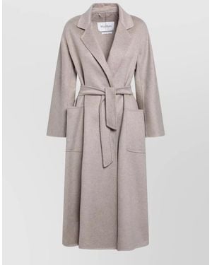 Max Mara Long Belted Jacket Notched Lapels Pockets - Multicolor