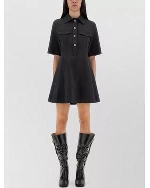 Ganni Mini Dress Scalloped Buttons A Line Silhouette - Black